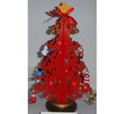 Red christmas tree with small ornaments and yellow star